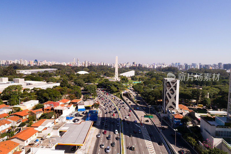 鸟瞰图Ibirapuera公园和23 de Maio大道在圣保罗，巴西